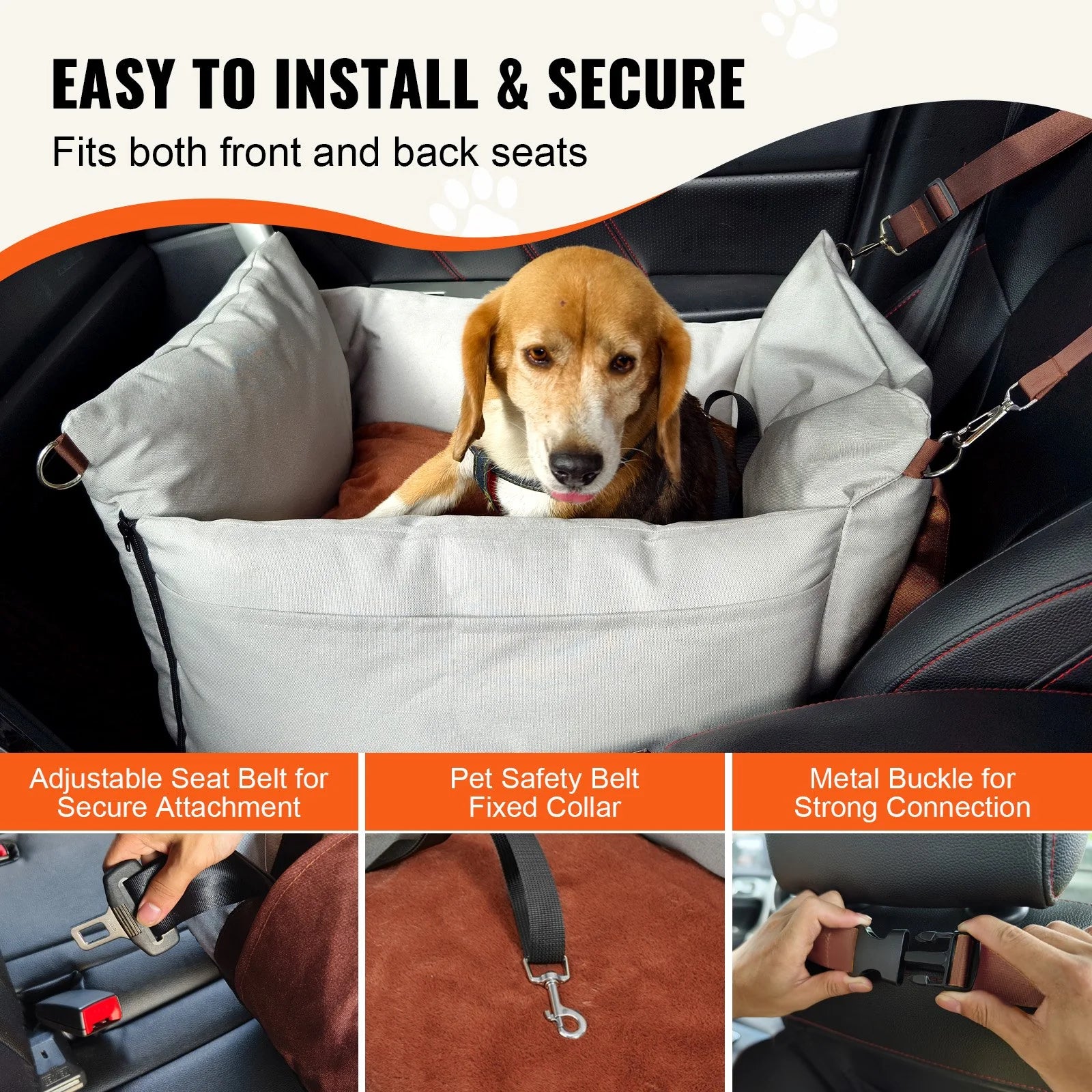 VEVOR Dog Booster Car Seat Pet Car Seat for Small Dog up to 25Lbs Gray