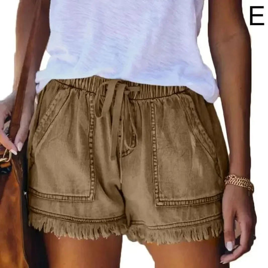 2025 New High Waist Elastic Waist Casual High Waist Slim Shorts Jeans Summer Women'S Loose Straight Shorts Women Clothing