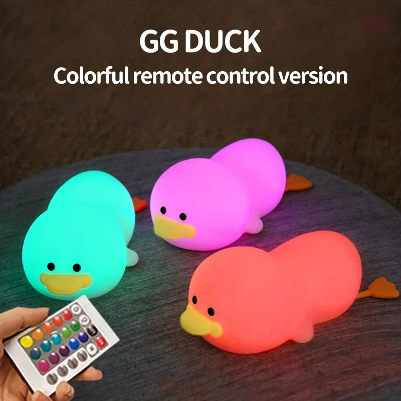 1Pc Doudou Duck Night Light Children'S Gift Soft Light Eye Care USB Charging Timing Automatic Clap Silicone Lamp