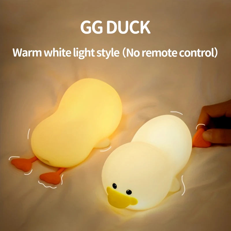 1Pc Doudou Duck Night Light Children'S Gift Soft Light Eye Care USB Charging Timing Automatic Clap Silicone Lamp