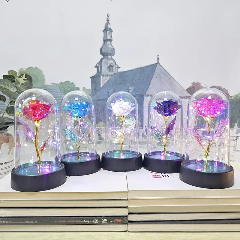 Eternal Rose Light LED Foil Flower Valentines Day Gift Wedding Party Decor Artificial Rose Flowers Light Christmas Decoration